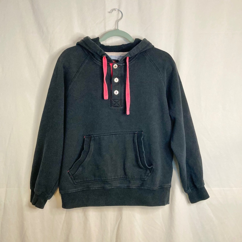 Foot Locker Athletic Fit Black Henley Hoodie Sweatshirt Red Accents L Lounge Gym